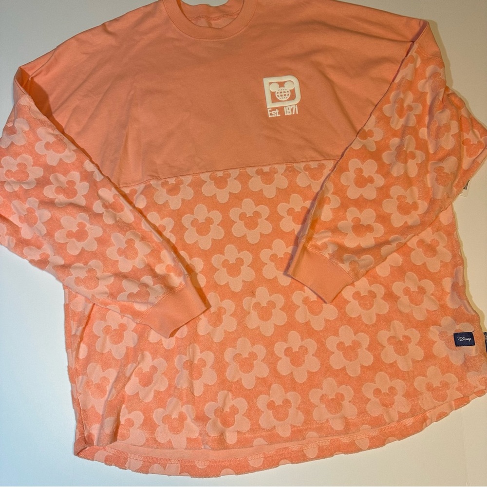 Walt Disney World Peach Floral Spirit Jersey Embossed Mickey Terry Cloth